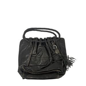 Firenze Bella Womens Handbag Satchel Purse Black Heavy Zig Zag Stitched